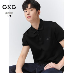 GXG 男装 醋酸凉感刺绣polo衫男商务休闲上衣短袖T恤 春夏新品 黑色 L