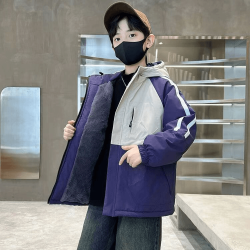 男童外套棉服秋冬款2025新款洋气工装儿童冬装加绒男孩冲锋衣棉衣