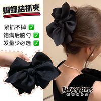 ANGRY BIRDS 黑色缎面蝴蝶结抓夹2026新款爆款头饰女童后脑勺鲨鱼夹