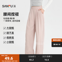 三福 休闲裤2026秋季实用口袋松紧腰个性阔腿长裤女装858685 粉红色 L