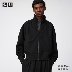 优衣库 绒面拉链茄克男装合作款外套夹克488599 09 黑色 L