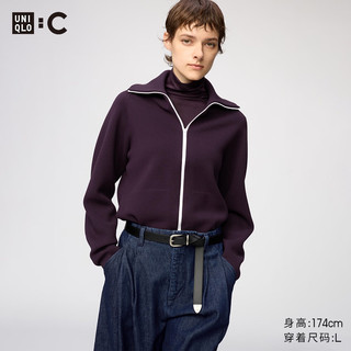 优衣库 491977 罗纹拉链针织开衫 绛紫色 3XL