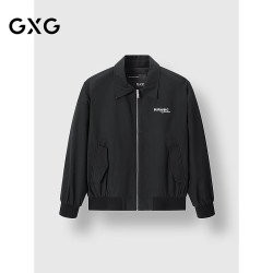 GXG 男装 暗纹后背字母飞行员夹克翻领外套 冬季新品 黑色