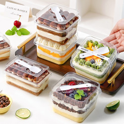 十色生活 食品级方形蛋糕包装盒高盖加厚甜品打包盒子带勺提拉米苏摆摊烘焙