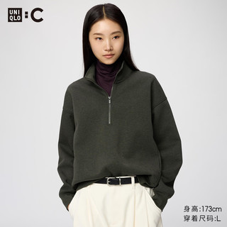 优衣库 491119 半拉链卫衣 墨绿色 S