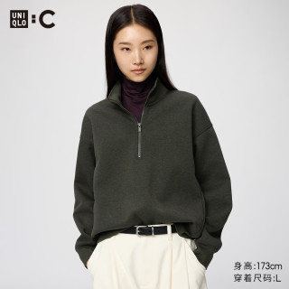 优衣库 491119 半拉链卫衣 墨绿色 S