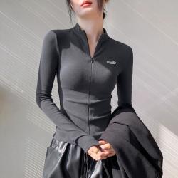 德尔惠 半高领T恤女秋冬针织亲肤修身半拉链长袖打底衫上衣