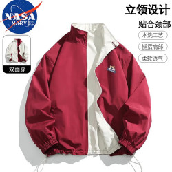 NASA MARVEL 夹克男外套春秋季本命年立领双面穿宽松休闲上衣 红色 M