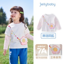 jellybaby 女童t恤长袖春秋款小童假两件衣服宝宝上衣儿童开春穿搭