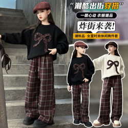 女童潮款加绒卫衣格子裤套装2025新款洋气儿童中大童时髦春秋装