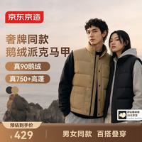 京东京造 90鹅绒派克马甲男女同款防泼水立领羽绒马甲背心秋冬新款卡其L
