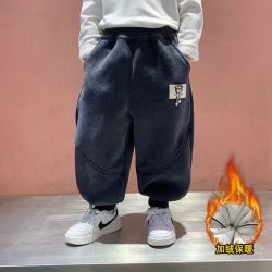 男童秋冬新款加绒长裤子一体羊糕绒休闲卫裤儿童冬装中大童洋气潮