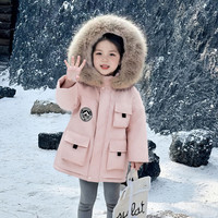 女童秋冬装外套26新款儿童中长加绒加厚大毛领派克服洋气冬季棉衣