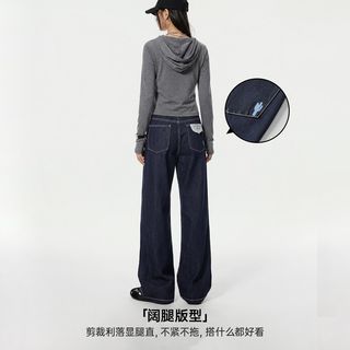 马登 美式复古丹宁蓝原色直筒阔腿水洗牛仔裤