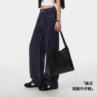 马登 美式复古丹宁蓝原色直筒阔腿水洗牛仔裤