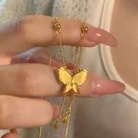 昂隆黄金蝴蝶流苏项链女士新款时尚999足金在逃公主吊坠锁骨链送女友 黄金蝴蝶项链  约7克