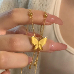 昂隆黄金蝴蝶流苏项链女士新款时尚999足金在逃公主吊坠锁骨链送女友 黄金蝴蝶项链  约7克
