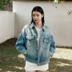 森马 森柔|森马牛仔外套女春季翻领做旧宽松落肩衣服美式街头甜酷夹克