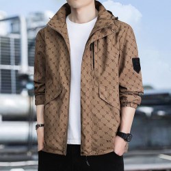 森馬 森马春秋新款防风防水工装夹克外套男户外休闲冲锋衣潮流宽松印花上衣 咖啡色 S