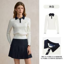 POLOWALK 女式长袖针织衫2026秋季新品绞花撞色打底衫休闲毛衣女款