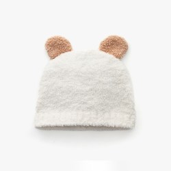 嫚熙 婴儿帽子秋冬季毛绒帽男女童保暖半边绒新生儿胎帽婴幼儿宝宝 红色 36cm