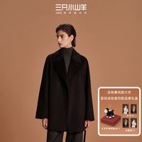 三只小山羊 100%纯羊绒 黑色 XL 女士大衣