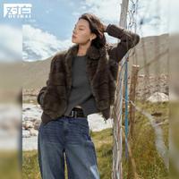 DUIBAI 假两件针织拼接仿皮草毛毛外套女2026冬装新品短款翻领上衣