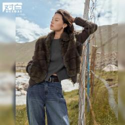 DUIBAI 假两件针织拼接仿皮草毛毛外套女2026冬装新品短款翻领上衣