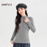 三福 女毛衫2026秋季新款修身套头半开衫可调节纽扣打底上衣女装