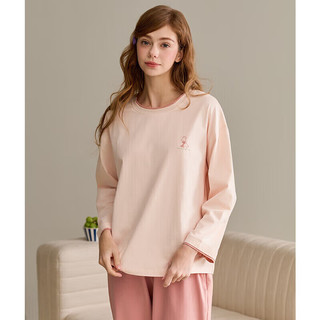 芬腾 纯棉长袖长裤家居服套装 浅粉 XL