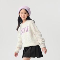 巴拉巴拉 糖果色撞色儿童毛衫冬款毛衣女童圆领套头宽松甜美毛衣儿童毛衣