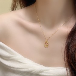 梦金园 玫瑰花窗在逃公主足金吊坠挂坠项链浪漫七夕礼物女
