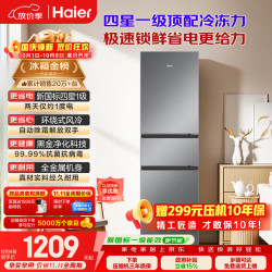 海尔 BCD-217WGHC3E9S9 风冷三门冰箱 217L 星辉银