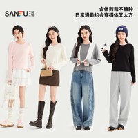 三福 女毛衫秋季新款麻花毛衣毛针织衫时尚个性上衣女装