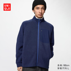 优衣库 489589 针织摇粒绒拉链茄克 藏青色 M 男装外套