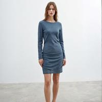 限尺码：ZARA 雾霾蓝肌理感收褶修身女士连衣裙