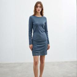 ZARA 雾霾蓝肌理感收褶修身女士连衣裙