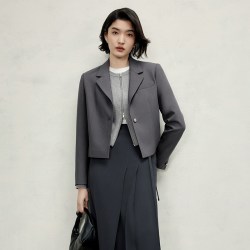 TKY SHOP 灰色短款小个子西装外套女简约通勤休闲西服御姐气质穿搭