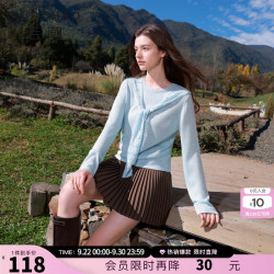 三彩 大码女装2026春秋新款针织衫宽松披肩圆领胖MM 冰川蓝 M 160/88B