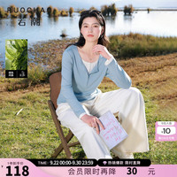 三彩 大码女装2026春秋新款假两件圆领T恤长袖胖MM 冰川蓝 L 165/92B