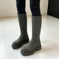 森达 秋季时尚舒适简约女士弹力靴 军绿色 23.5