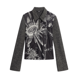 Desigual 26秋冬新品黑白花卉拼接翻领收腰长袖女式针织衫
