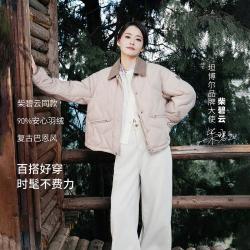 坦博尔 巴恩风时尚衬衫羽绒服女短款翻领复古拼接秋冬外套