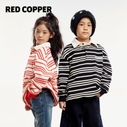 瑞德酷普 redcopper2026秋冬季新款翻领条纹美式学院风双色休闲加绒厚款T恤