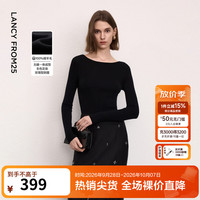朗姿 25纯羊毛可机洗针织衫内搭通勤春秋新款 夜幕黑色一字大圆领 M