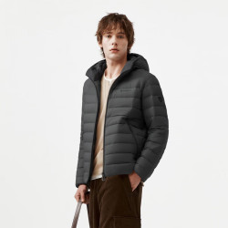 坦博尔 TA61330215 轻薄防风保暖 男士短款连帽羽绒服 砾岩灰 L