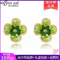 KRISTEN JUDI 绿色花朵合成水晶银针耳钉