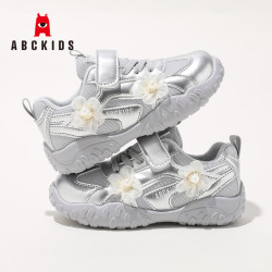 ABCKIDS 儿童纯色花朵运动跑步休闲鞋 银色