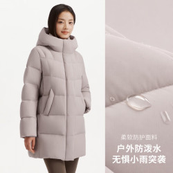 坦博尔 中长款羽绒服女2026冬季新款90鸭绒保暖连帽室外通勤长外套