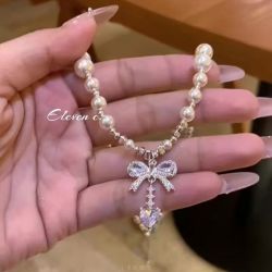 花饰庄园 蝴蝶结项链轻奢感气质时尚百搭女士锁骨链女礼物 珍珠蝴蝶结项链